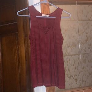 maroon lace up tank top